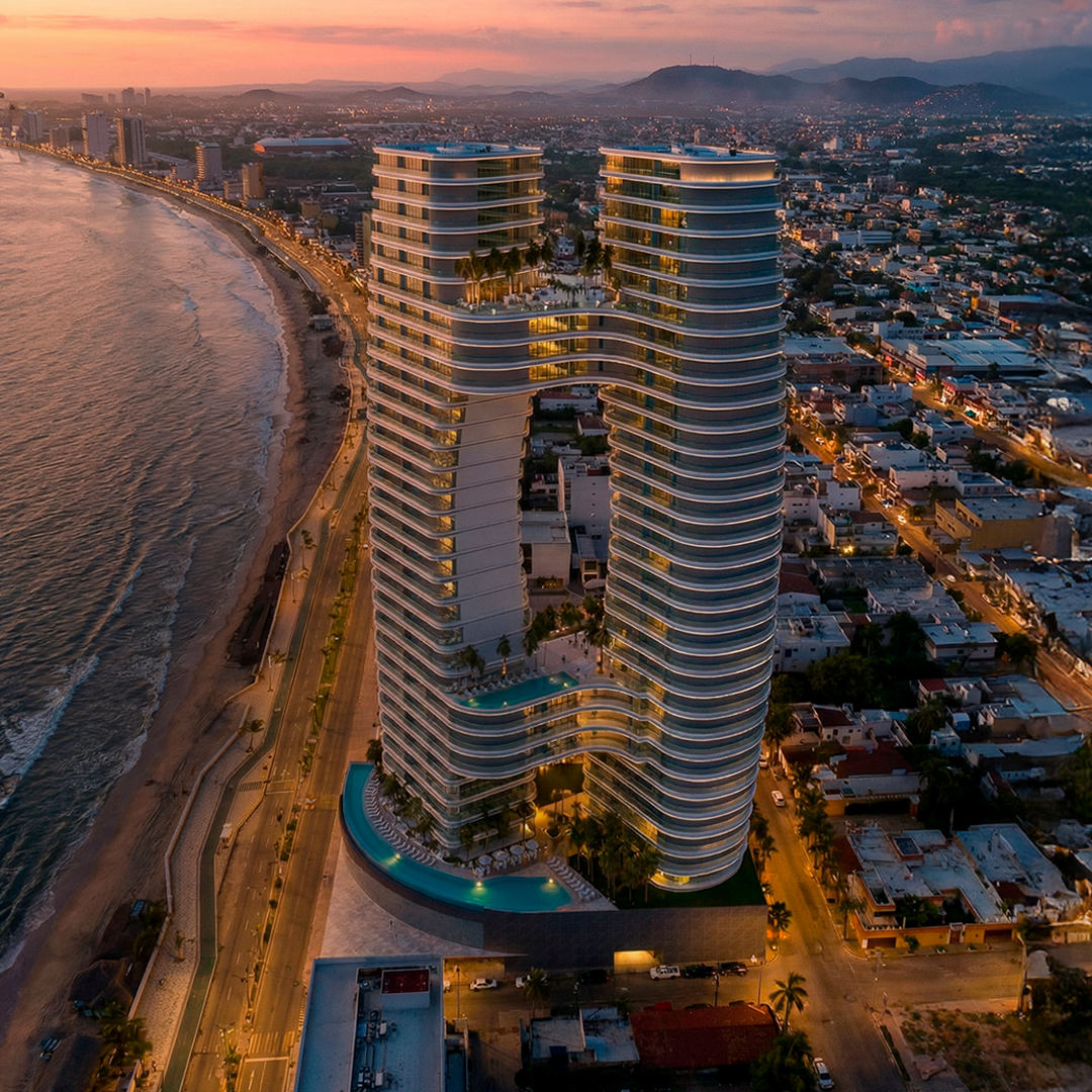 Vista panorámica del desarrollo residencial Stelarhe frente al mar