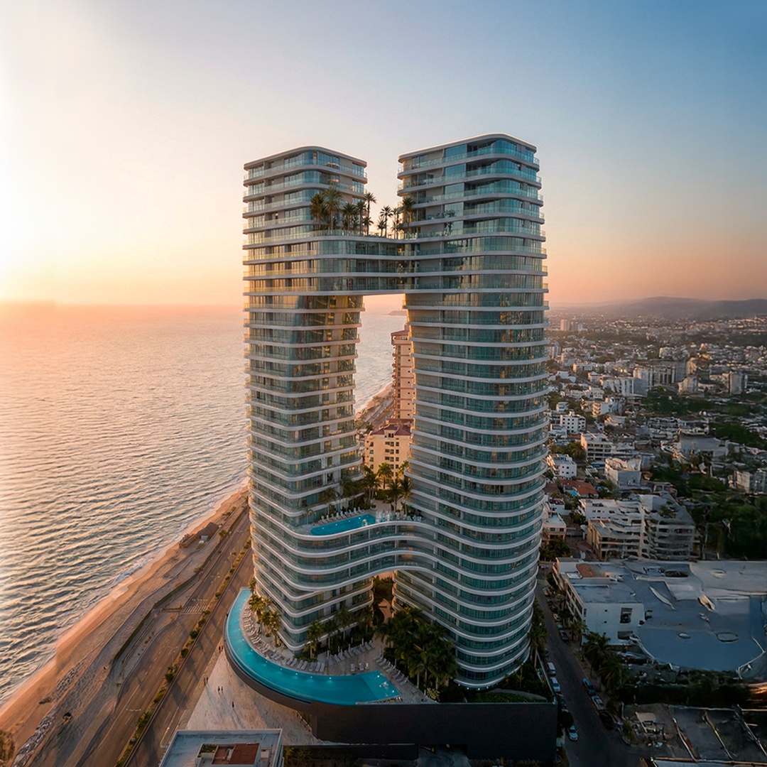 Fachada de las torres residenciales Stelarhe en Mazatlán